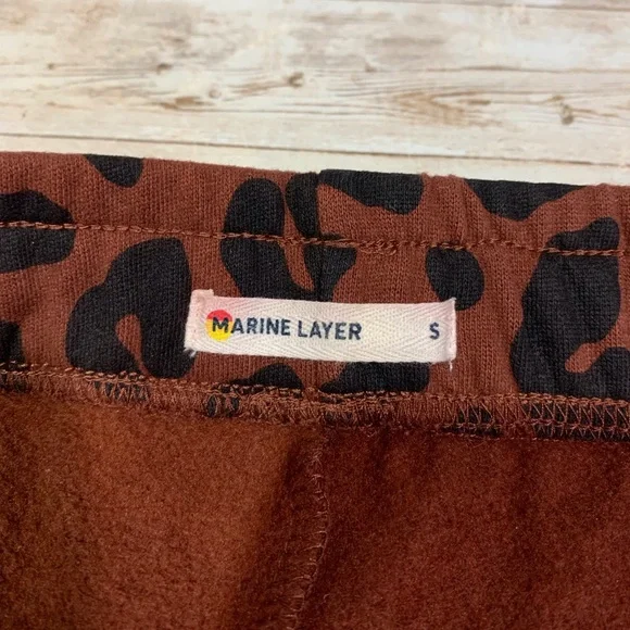 Marine Layer Anytime Fleeced Sweatpants Jogger Leopard Brown Black Size S - Picture 4 of 9